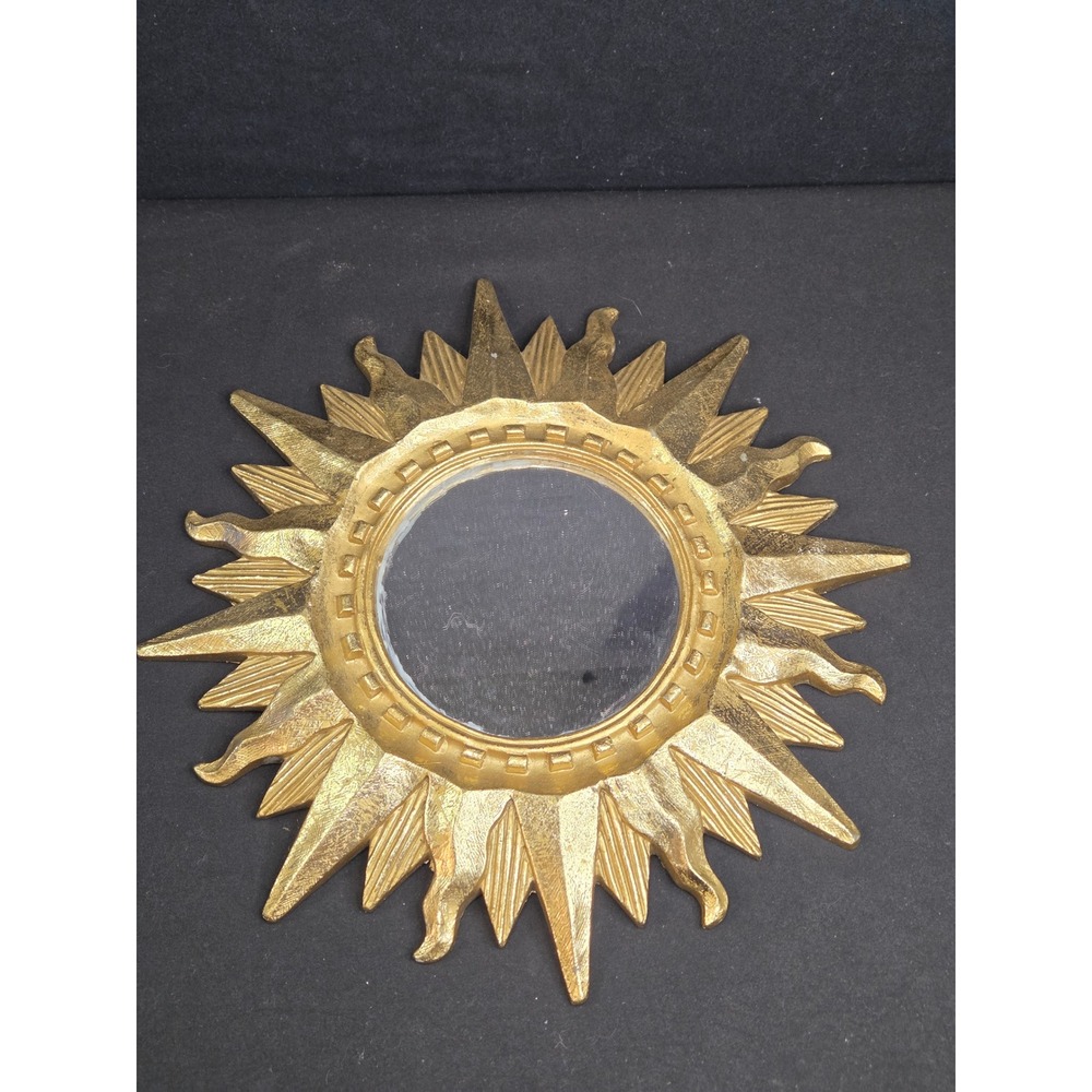 Pier 1 Vintage Gold Sunburst Wall Mirror 11.5" Celestial Starburst Accent Decor
